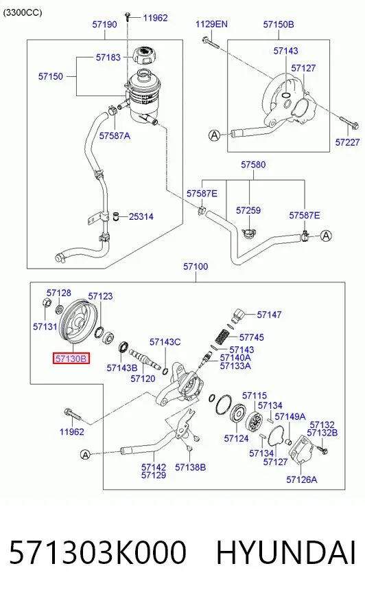 Шків насосу гідропідсилювача керма (ГПК) 571303K000 Hyundai/Kia