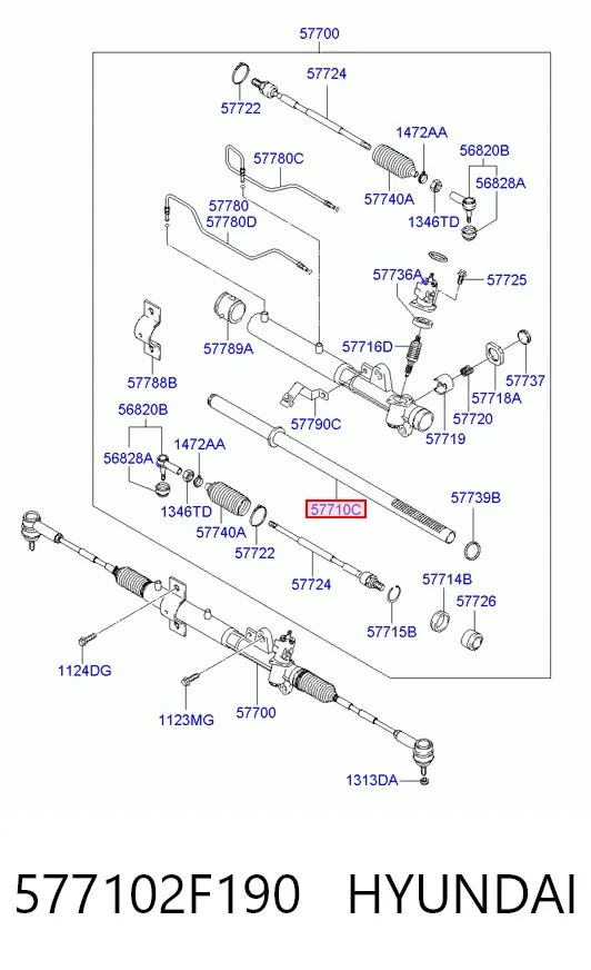 Вал/шток рульової рейки 577102F190 Hyundai/Kia