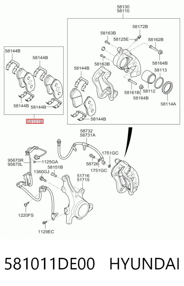 Передні тормозні колодки 581011DE00 Hyundai/Kia
