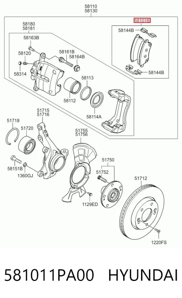 Передні тормозні колодки 581011PA00 Hyundai/Kia