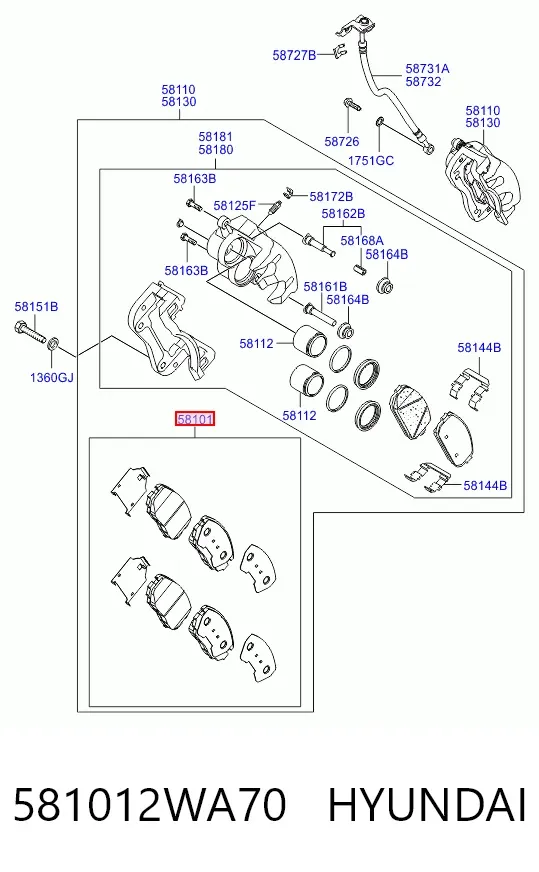 Передні тормозні колодки 581012WA70 Hyundai/Kia
