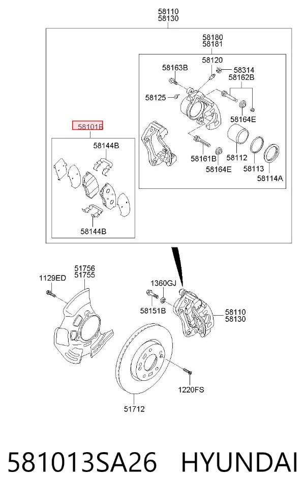 Передні тормозні колодки 581013SA26 Hyundai/Kia
