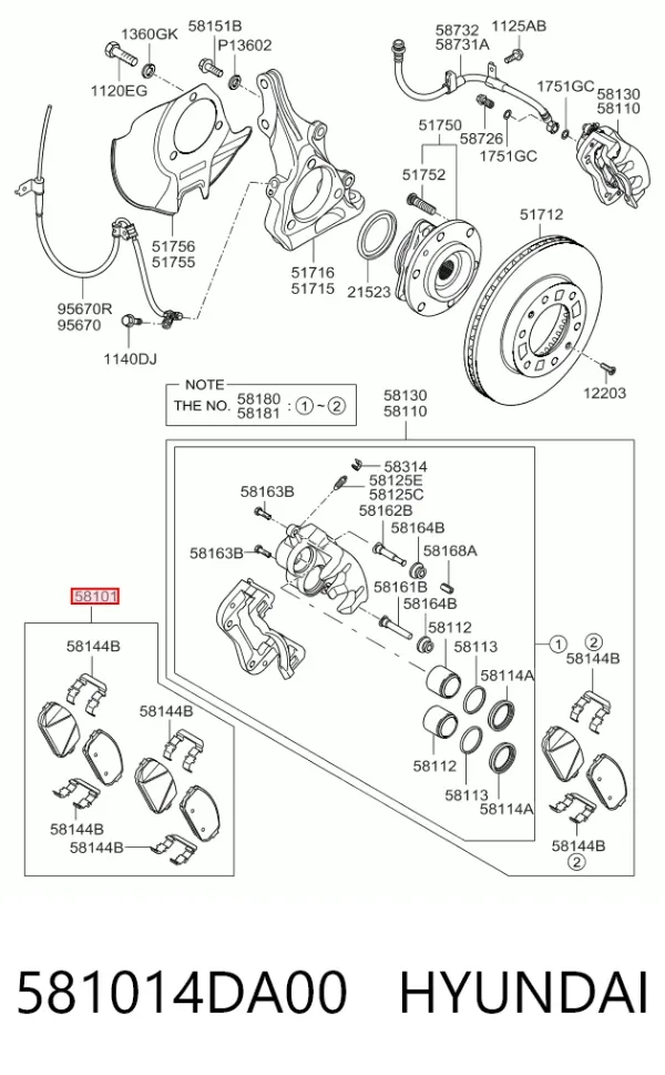 Передні тормозні колодки 581014DA00 Hyundai/Kia