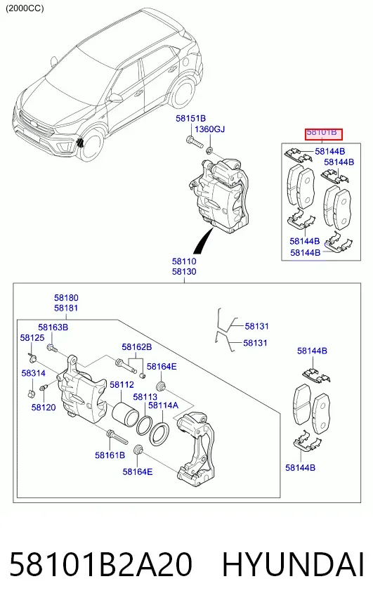 Передні тормозні колодки 58101B2A20 Hyundai/Kia