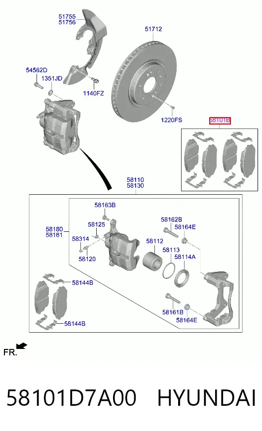 Передні тормозні колодки 58101D7A00 Hyundai/Kia