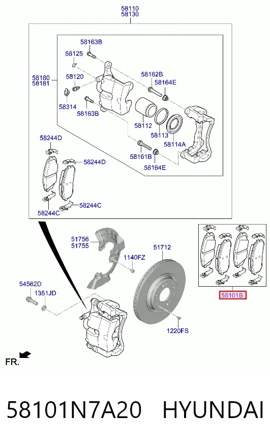 Передні тормозні колодки 58101N7A20 Hyundai/Kia