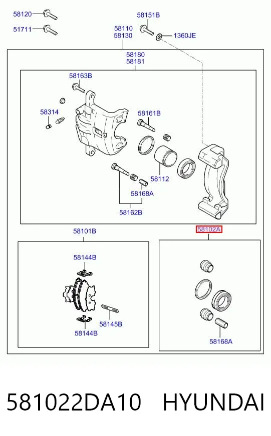 Ремкомплект переднього супорту 581022DA10 Hyundai/Kia