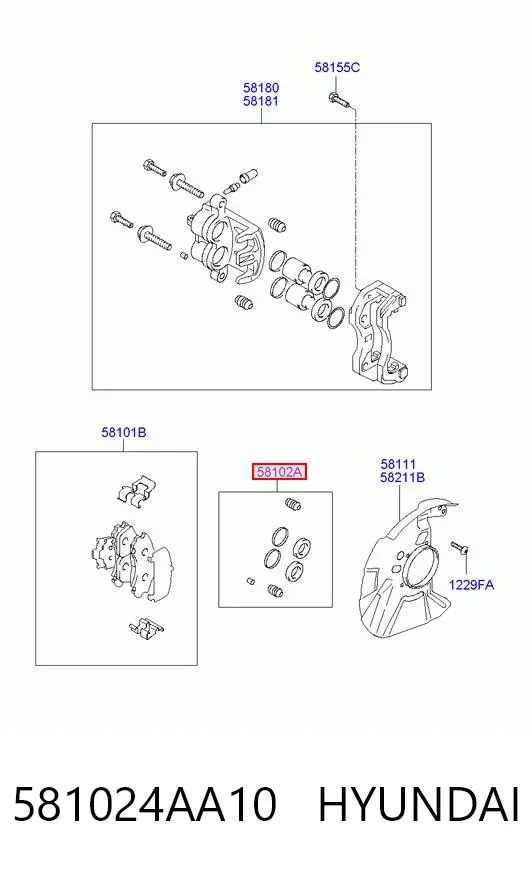 Ремкомплект переднього супорту 581024AA10 Hyundai/Kia
