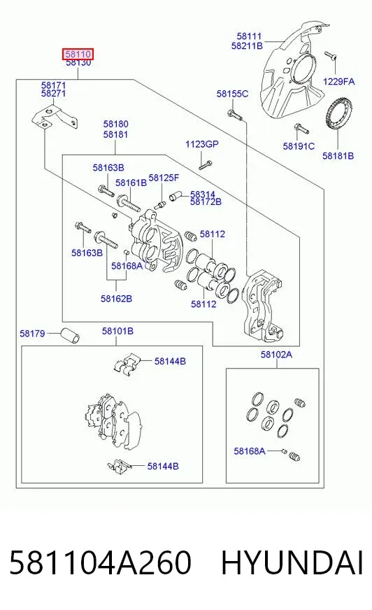 Супорт гальмівний передній лівий 581104A260 Hyundai/Kia