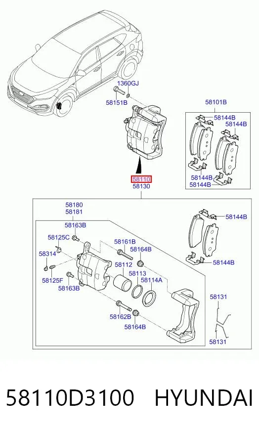 Супорт гальмівний передній лівий 58110D3100 Hyundai/Kia