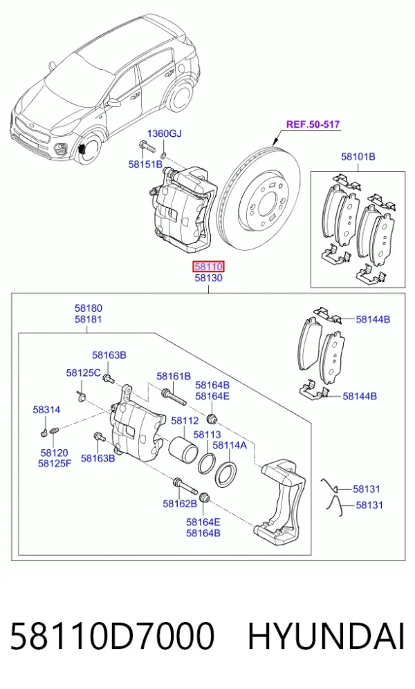 Супорт гальмівний передній лівий 58110D7000 Hyundai/Kia