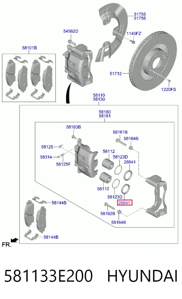 Ремкомплект переднього супорту 581133E200 Hyundai/Kia