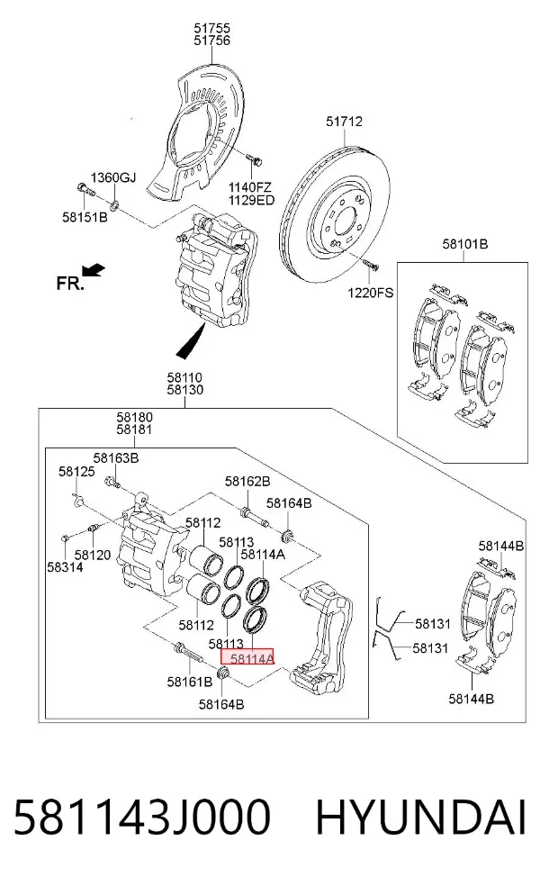 Пильник поршня заднього гальмівного супорта 581143J000 Hyundai/Kia
