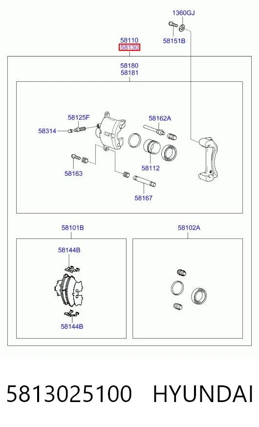 Супорт гальмівний передній правий 5813025100 Hyundai/Kia