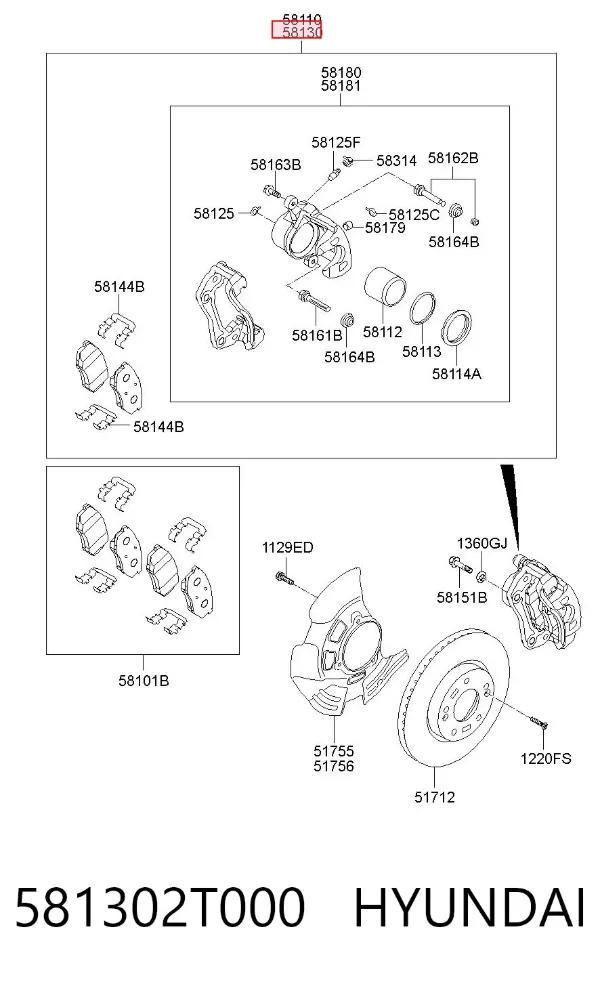 Супорт гальмівний передній правий 581302T000 Hyundai/Kia