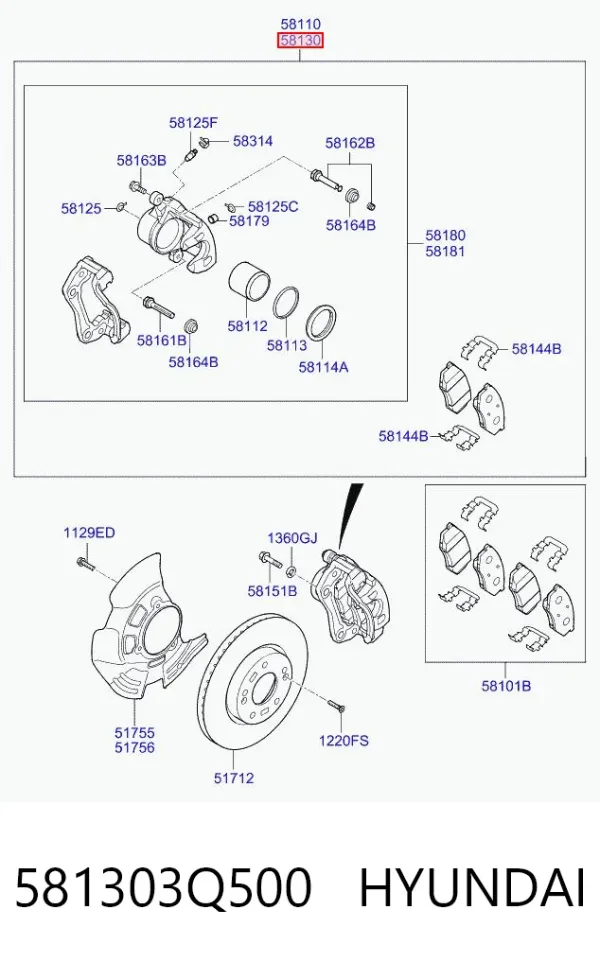 Супорт гальмівний передній правий 581303Q500 Hyundai/Kia