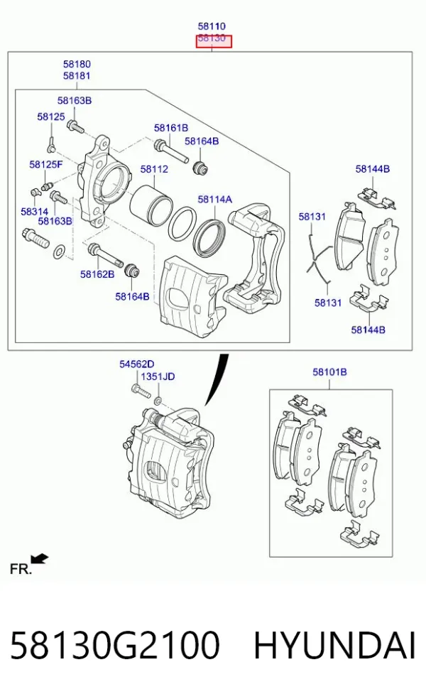 Супорт гальмівний передній правий 58130G2100 Hyundai/Kia
