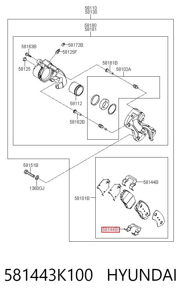 Комплект пружинок кріплення дискових колодок, передніх 581443K100 Hyundai/Kia