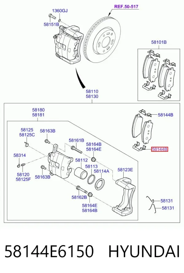 Комплект пружинок кріплення дискових колодок, передніх 58144E6150 Hyundai/Kia