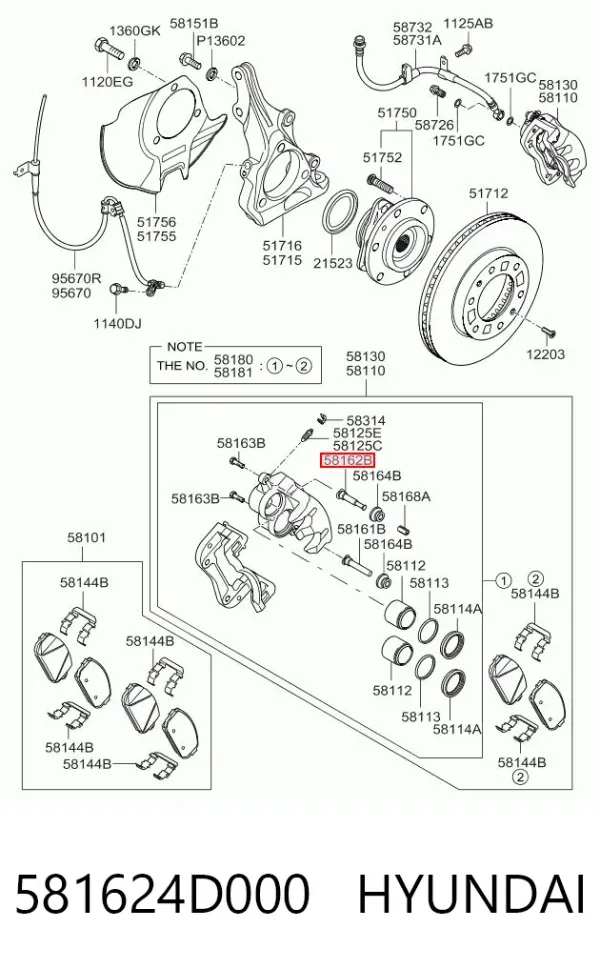 Направляюча супорту переднього, верхня 581624D000 Hyundai/Kia
