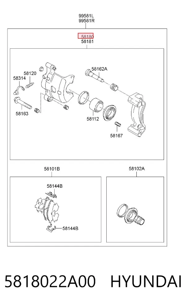 Супорт гальмівний передній лівий 5818022A00 Hyundai/Kia