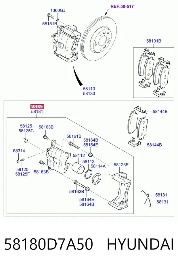 Супорт гальмівний передній лівий 58180D7A50 Hyundai/Kia