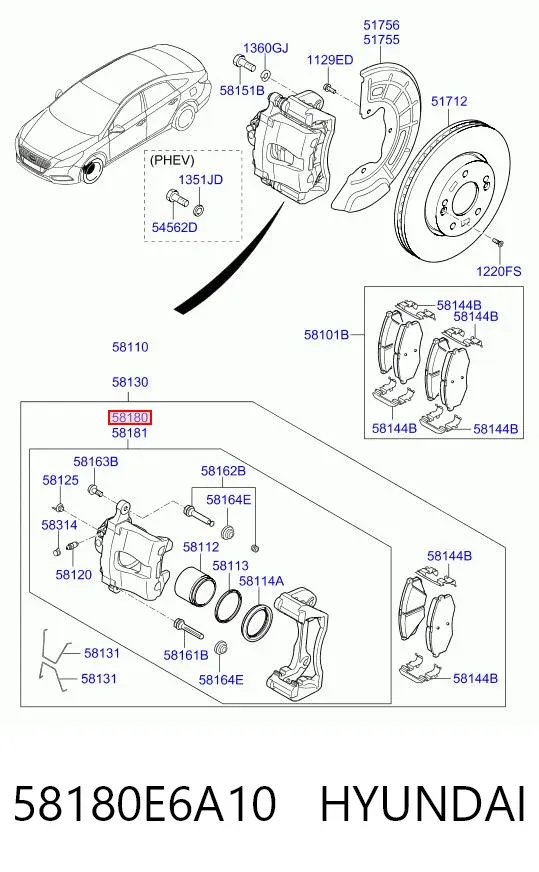 Супорт гальмівний передній лівий 58180E6A10 Hyundai/Kia