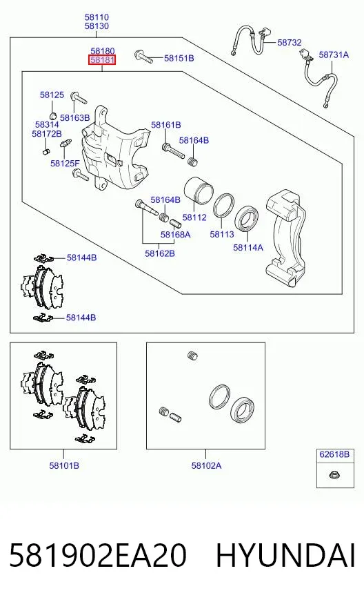 Супорт гальмівний передній правий 581902EA20 Hyundai/Kia