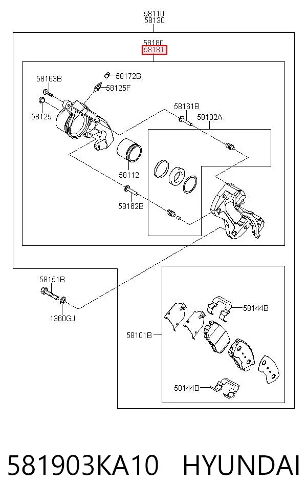 Супорт гальмівний передній правий 581903KA10 Hyundai/Kia
