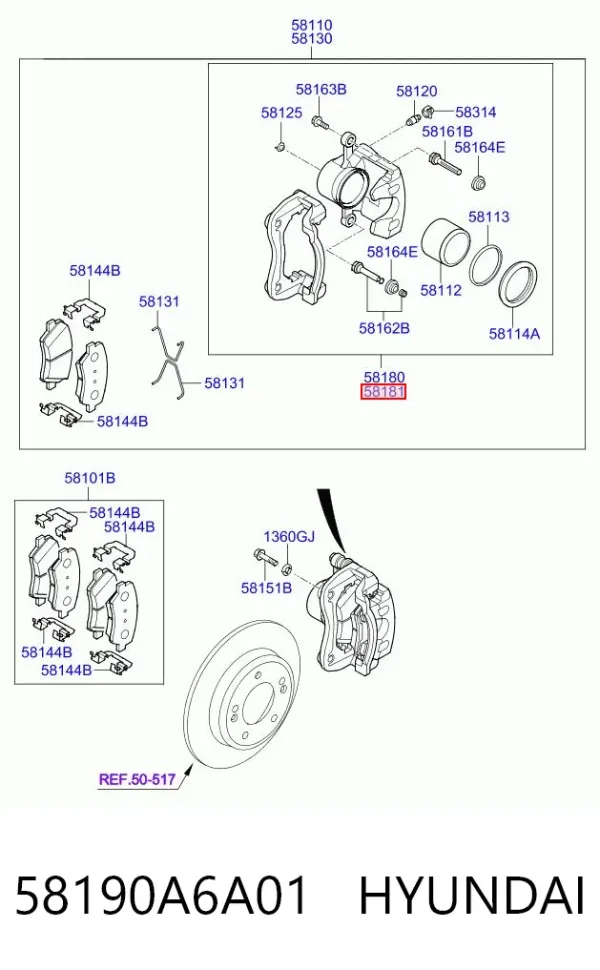 Супорт гальмівний передній правий 58190A6A01 Hyundai/Kia