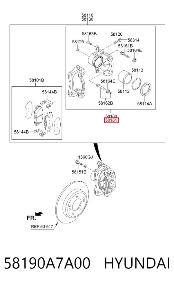 Супорт гальмівний передній правий 58190A7A00 Hyundai/Kia