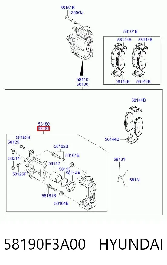 Супорт гальмівний передній правий 58190F3A00 Hyundai/Kia