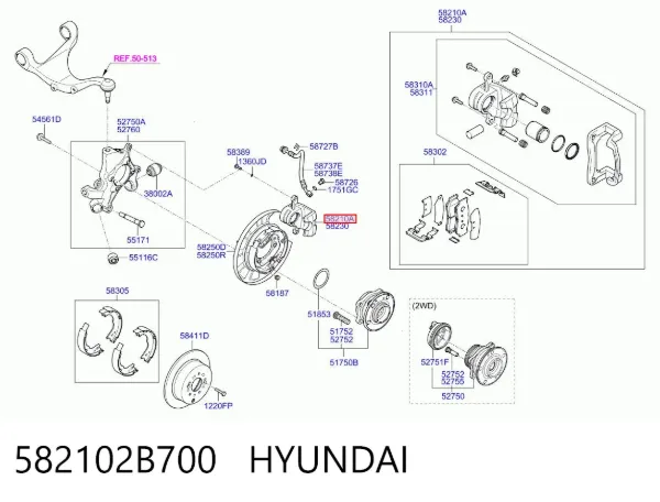Супорт задній лівий 582102B700 Hyundai/Kia