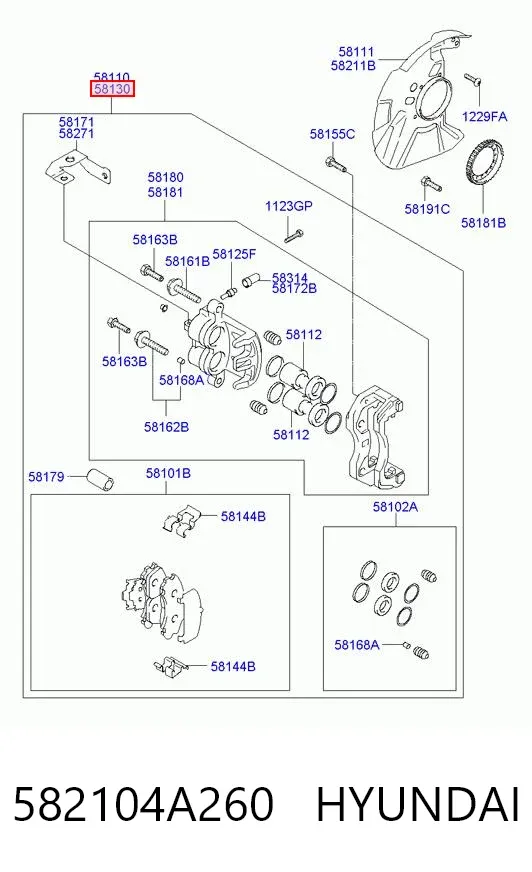 Супорт гальмівний передній правий 582104A260 Hyundai/Kia