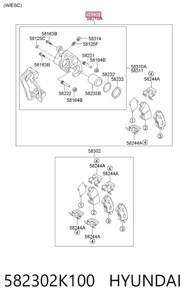 Супорт задній правий 582302K100 Hyundai/Kia