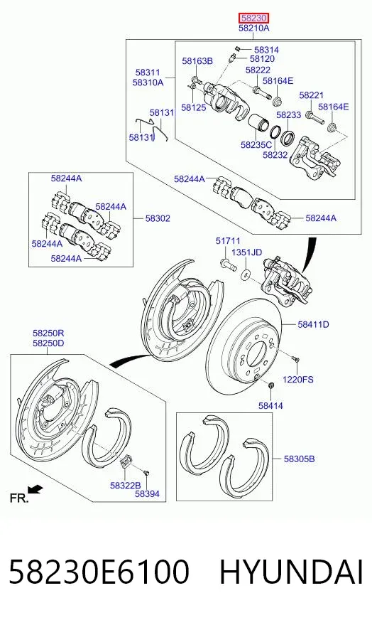 Супорт задній правий 58230E6100 Hyundai/Kia