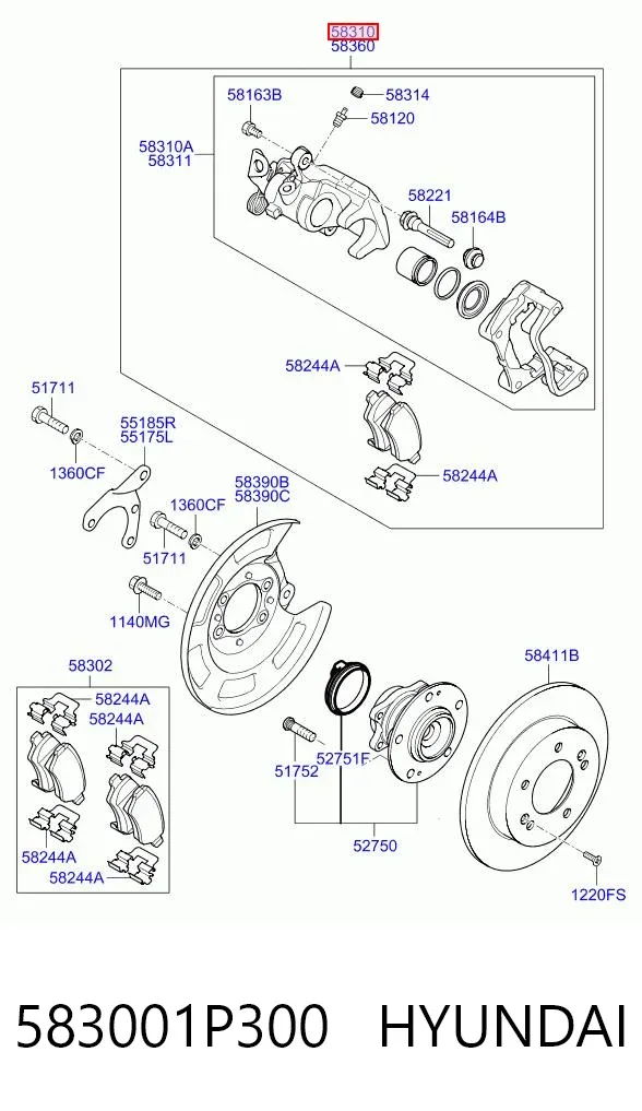 Супорт задній лівий 583001P300 Hyundai/Kia