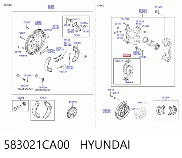 Задні гальмівні колодки 583021CA00 Hyundai/Kia