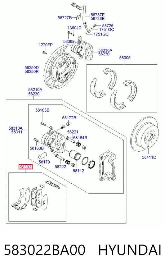 Задні гальмівні колодки 583022BA00 Hyundai/Kia