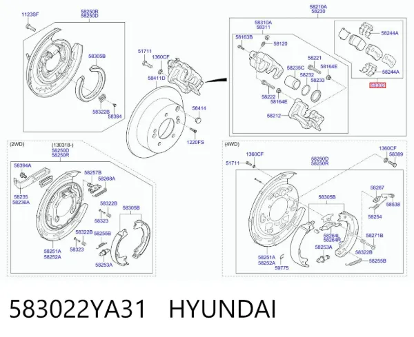 Задні гальмівні колодки 583022YA31 Hyundai/Kia