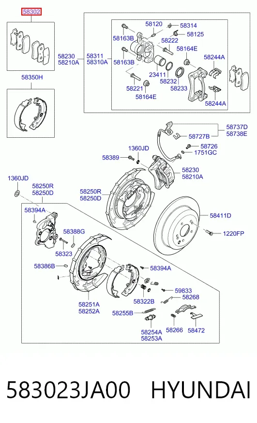 Задні гальмівні колодки 583023JA00 Hyundai/Kia
