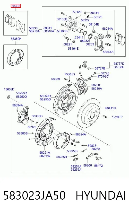 Задні гальмівні колодки 583023JA50 Hyundai/Kia