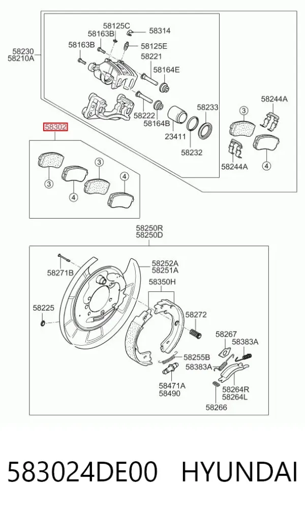 Задні гальмівні колодки 583024DE00 Hyundai/Kia