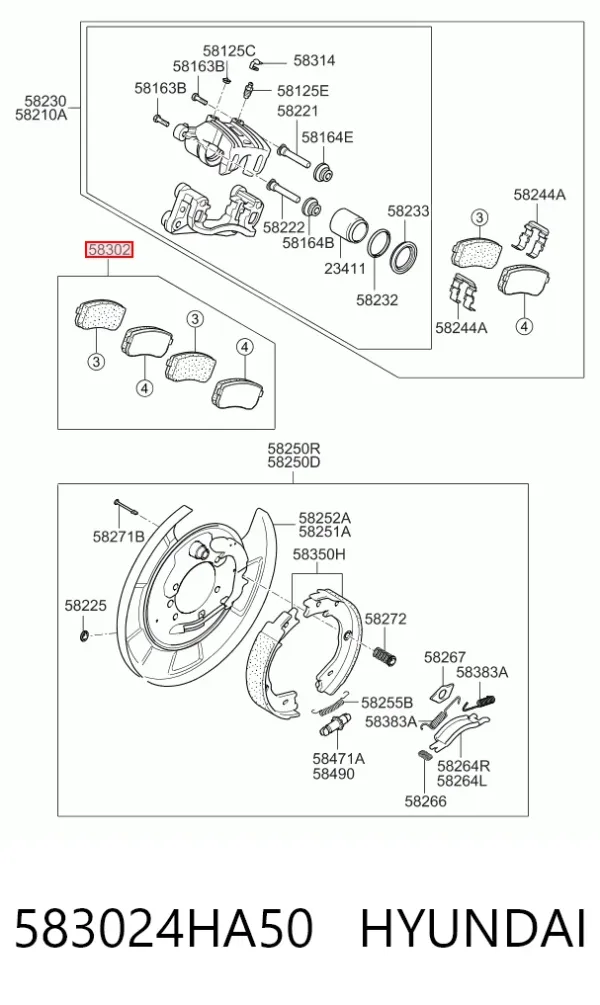 Задні гальмівні колодки 583024HA50 Hyundai/Kia