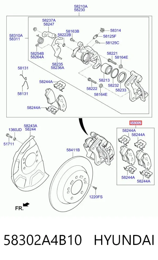 Задні гальмівні колодки 58302A4B10 Hyundai/Kia