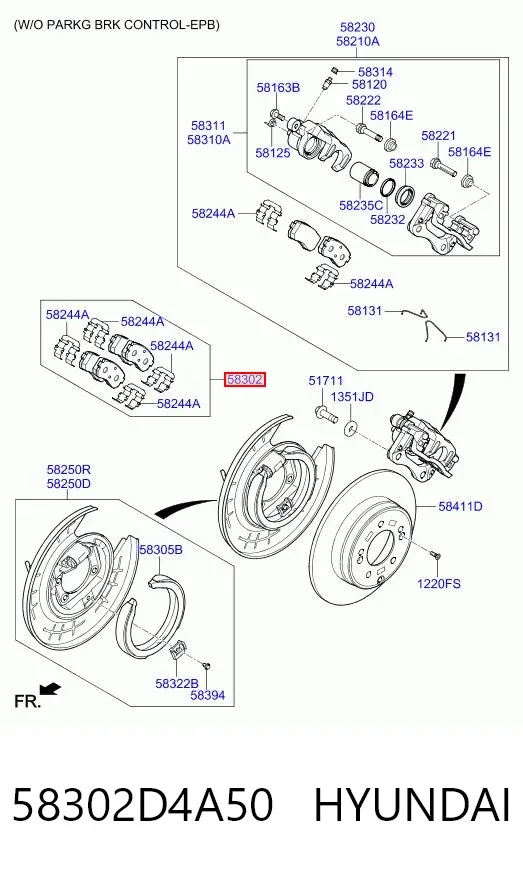 Задні гальмівні колодки 58302D4A50 Hyundai/Kia