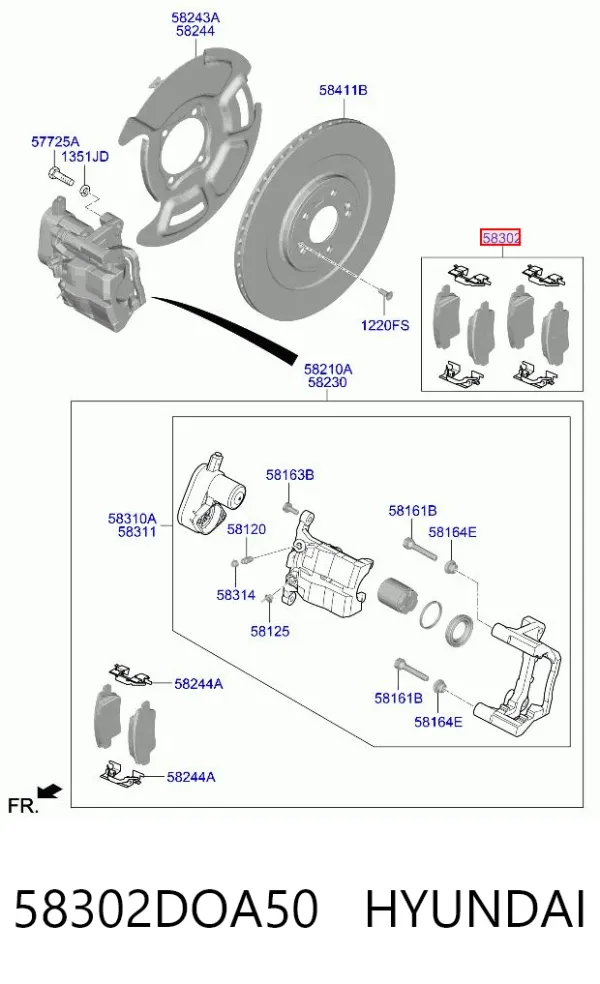 Задні гальмівні колодки 58302DOA50 Hyundai/Kia