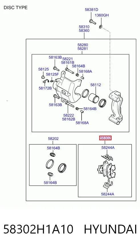 Задні гальмівні колодки 58302H1A10 Hyundai/Kia