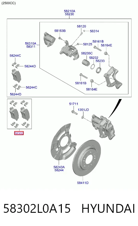 Задні гальмівні колодки 58302L0A15 Hyundai/Kia