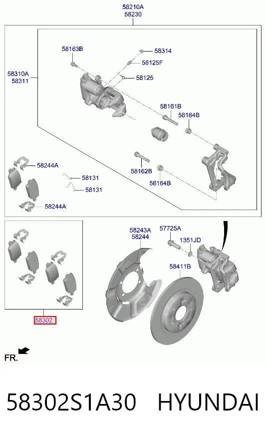 Задні гальмівні колодки 58302S1A30 Hyundai/Kia